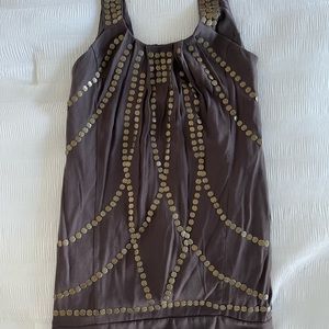 Grey studded sheath dress.